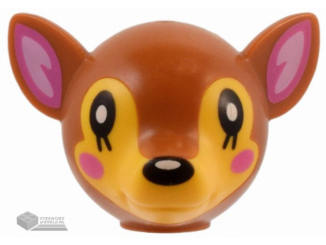 105198pb02 – Minifigure, Head, Modified Deer with Ears with Molded Bright Light Orange Face and Printed Black Eyes and Nose, Dark Pink and Bright Pink Auricles and Cheeks, and White Spots Pattern